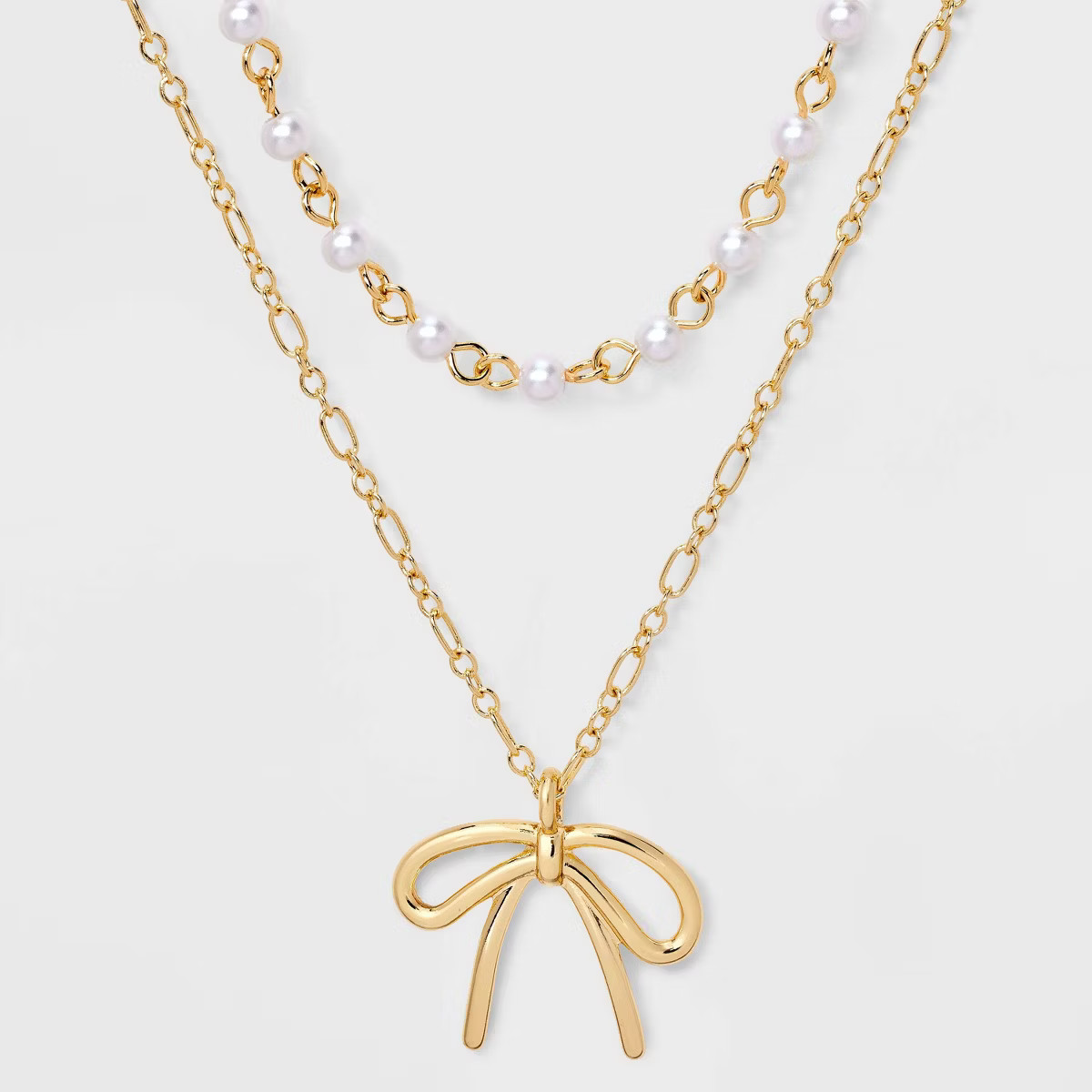 14/16" Acrylic Pearl & Bow Necklace Set 2 pc - Wild Fable™ Gold | Target