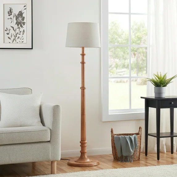 Better Homes & Gardens 60” Transitional Energy Efficient Golden Oak Floor Lamp with Off-White S... | Walmart (US)