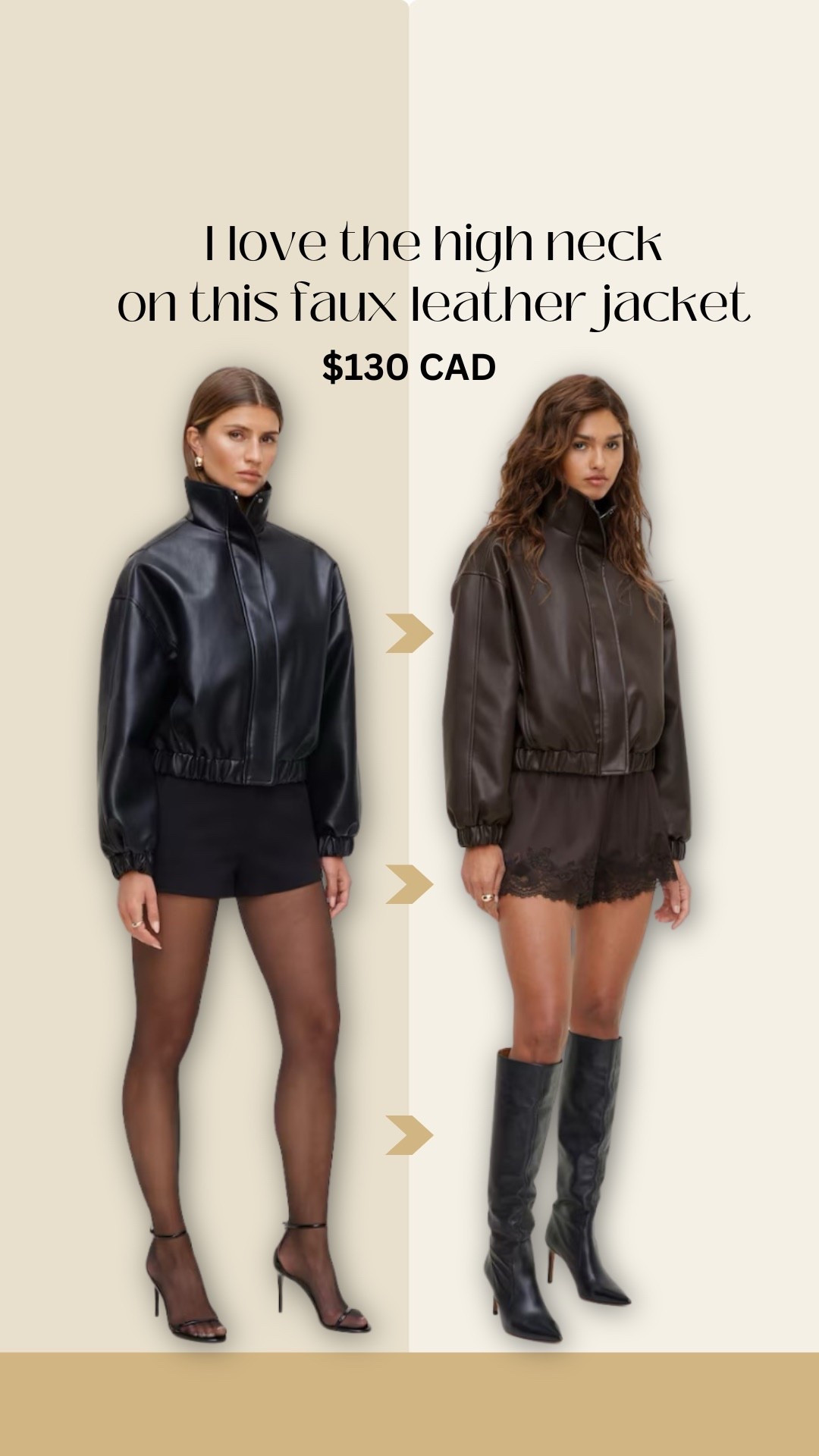 This bomber jacket is made from soft faux leather that'll elevate any outfit with its oversized silhouette. Style it over a going out top and a skirt for a late night look.

Features

Funnel neck
Zip closure with snap placket
Seam pockets
Elasticized hem and cuffs
Fully lined
Size & Fit

Oversized fit

#LTKOver40 #LTKSeasonal #LTKmomlife