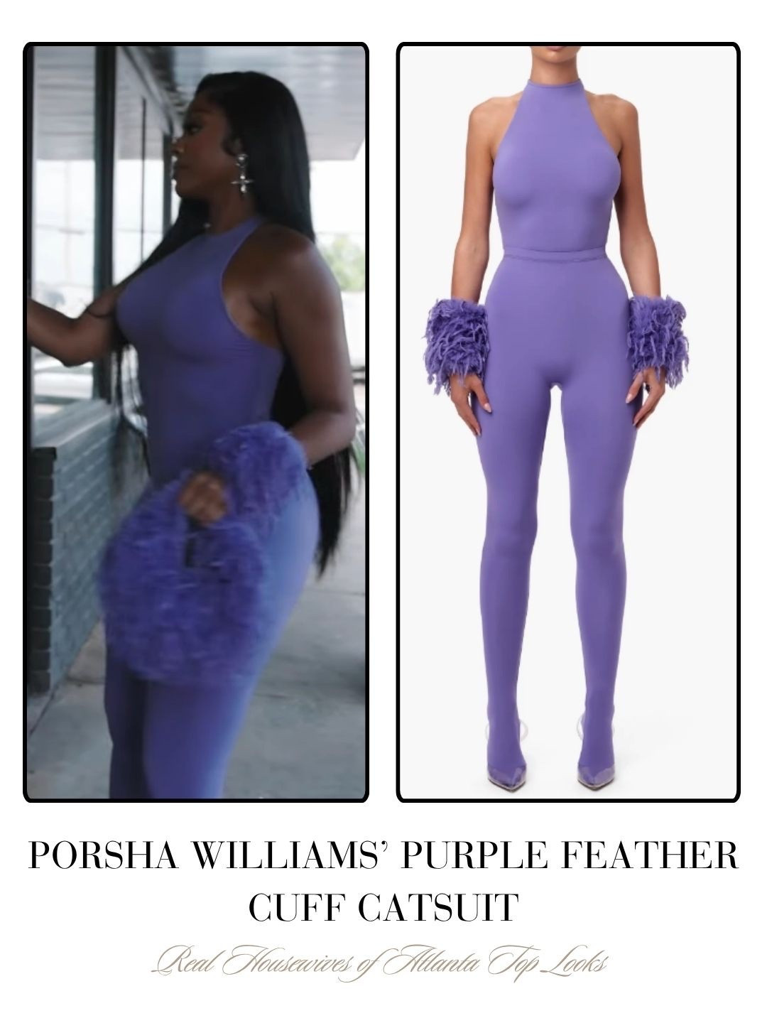 Porsha William’ Purple Feather Cuff Catsuit