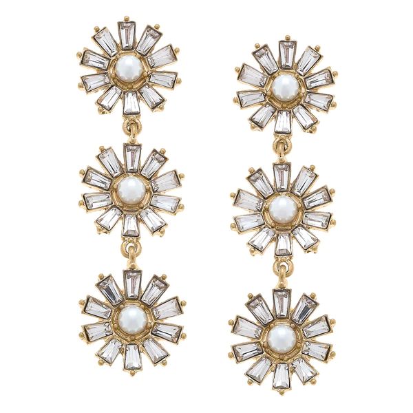 Amelia Pearl & Crystal Drop Earrings in Ivory | CANVAS