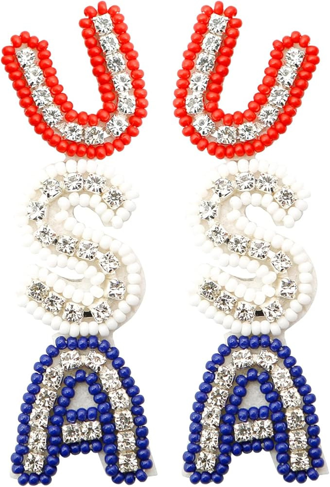DoreenBow 4th of July Beaded Earrings Independence Day Earrings American Flag Earrings Beaded Sta... | Amazon (US)