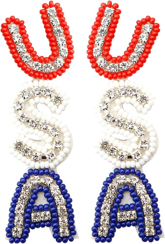 DoreenBow 4th of July Beaded Earrings Independence Day Earrings American Flag Earrings Beaded Sta... | Amazon (US)