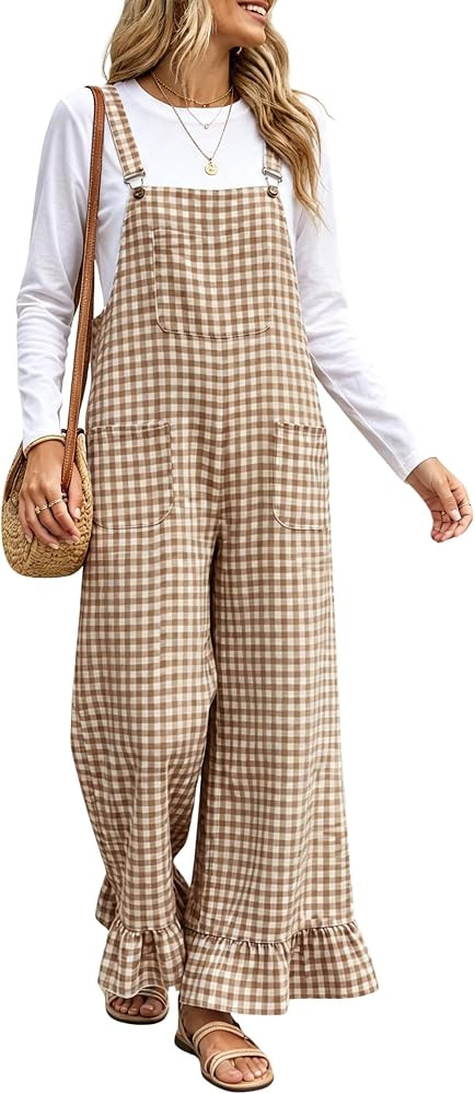 Himosyber Women's Overalls Gingham Wide Leg Jumpsuits | Amazon (US)