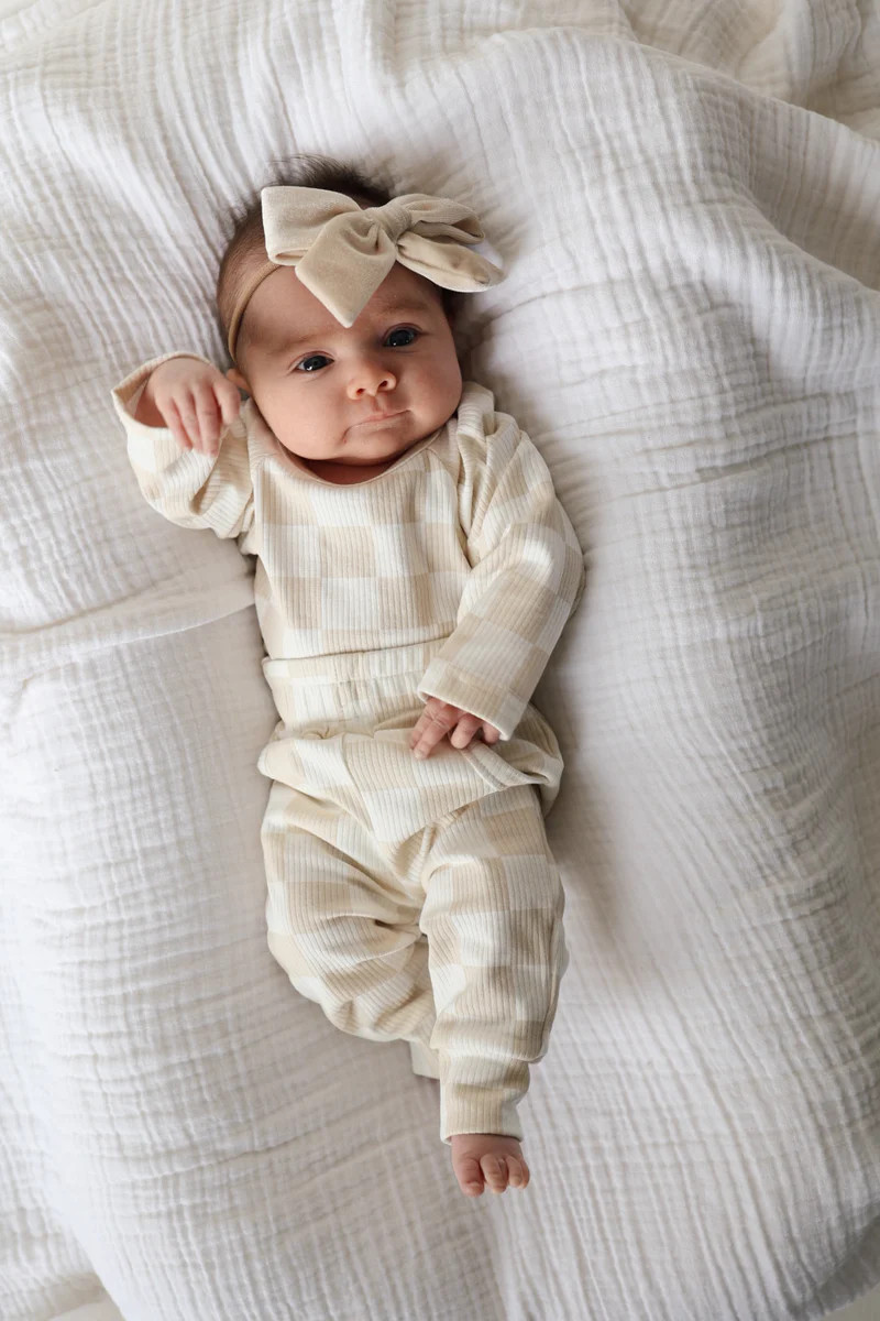 Ribbed Jogger Set | Tan & White Checkerboard | Forever French