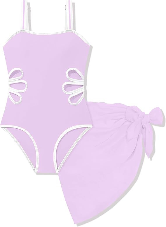 7-16 Years Girls Swimsuit 2PCS Adjustable Straps Cut Out One Piece Bathing Suit with Solid Color ... | Amazon (US)