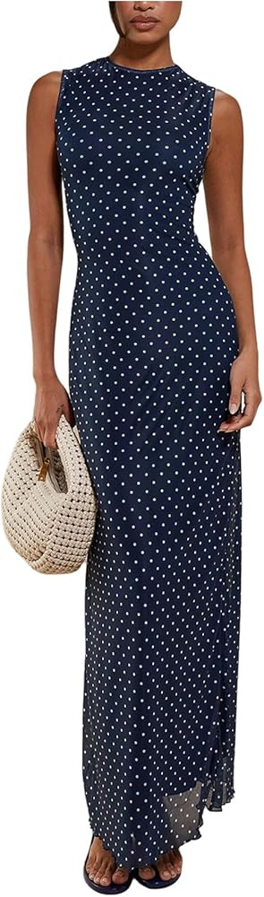 Milumia Women's Polka Dots Mesh Maxi Tank Dress Elegant Sleeveless Bodycon Long Dresses | Amazon (US)