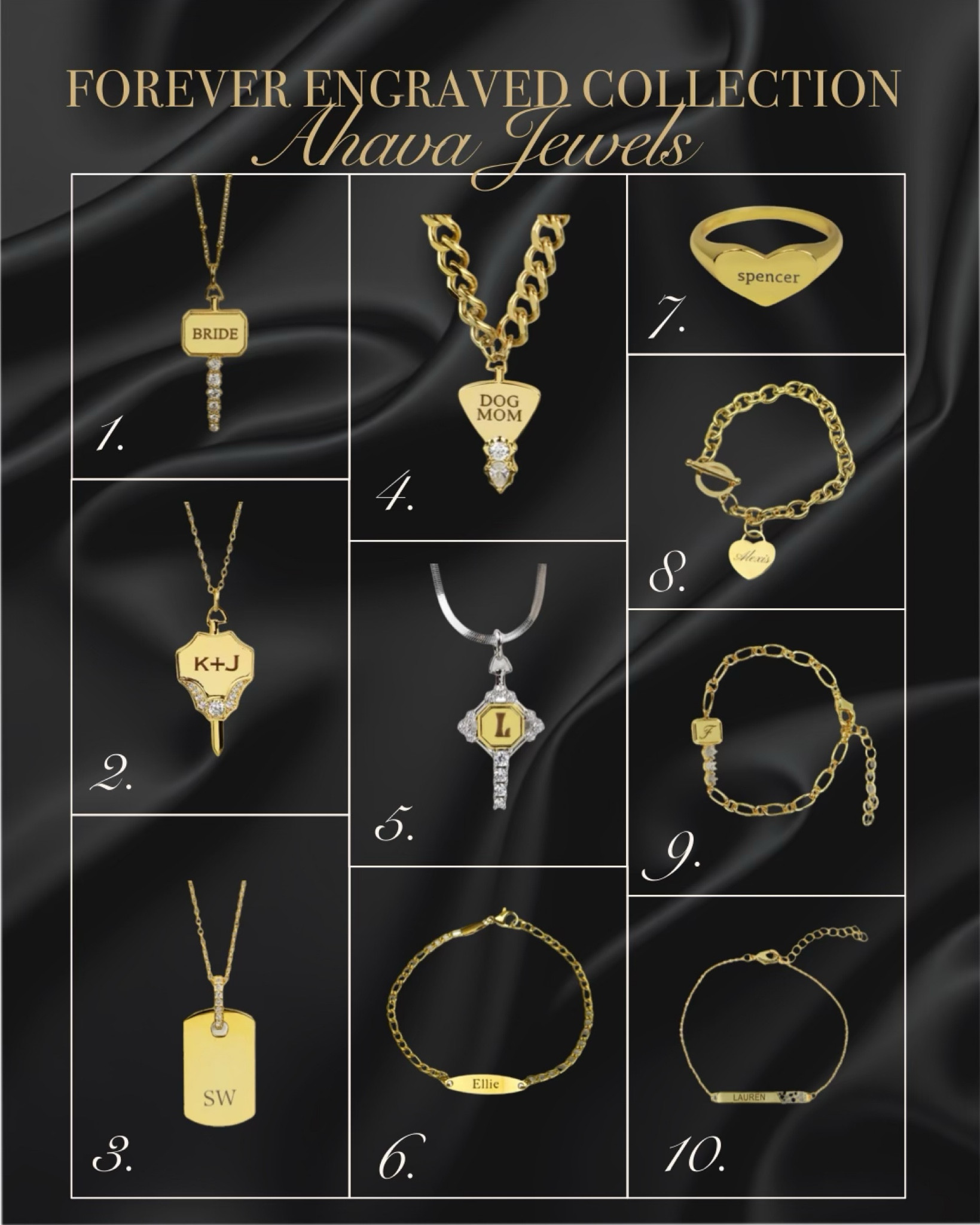All 10 pieces from the Forever Engraved Collection by Ahava Jewels 🖤 Style Tip ➡️ Engraved jewelry is timeless and elegant — perfect for both everyday wear and special occasions, and also a perfect gift for that special someone. Tap to create your own keepsake ⛓️‍💥 Linked in order below ♥️✨🗝️🕊️ #EngravedMemories #JewelryThatSpeaks #TimelessJewelry #LTKJewelry #LTKStyle #ShopAhavaJewels #ad 