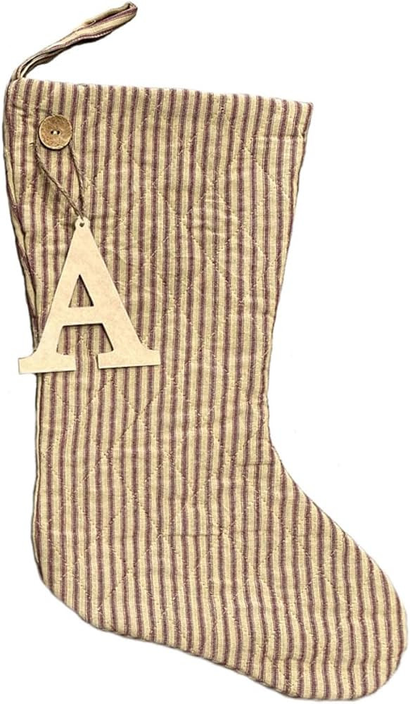 Marilee Home 18" Primitive Red Stripe Quilted Christmas Stocking with Personalized Letter Charm | Amazon (US)