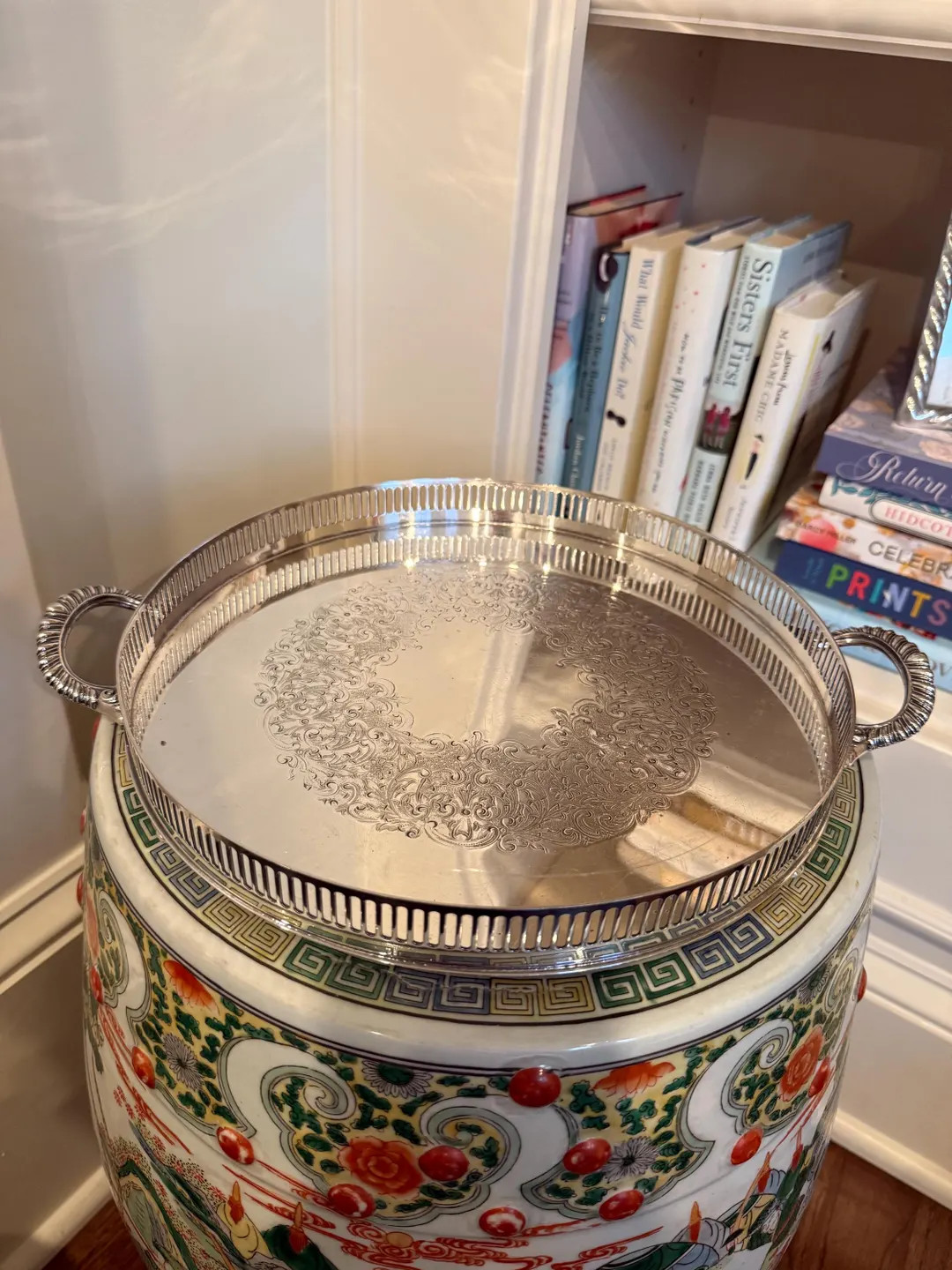 Vintage Silver Plated Round Gallery Tray With Handles – Footed Pierced Bar Tray With Etched Cen... | Etsy (US)