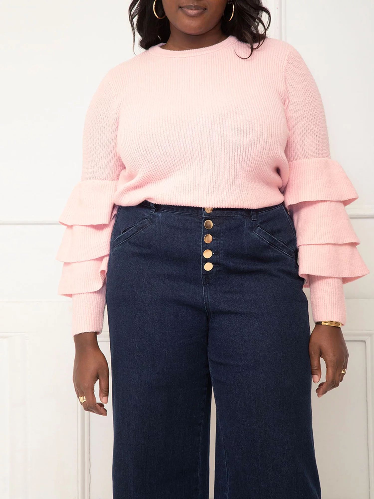 ELOQUII Elements Women's Plus Tiered Sleeve Sweater | Walmart (US)