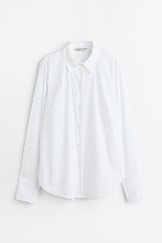 Cotton-blend Shirt - White - Ladies | H&M US | H&M (US + CA)
