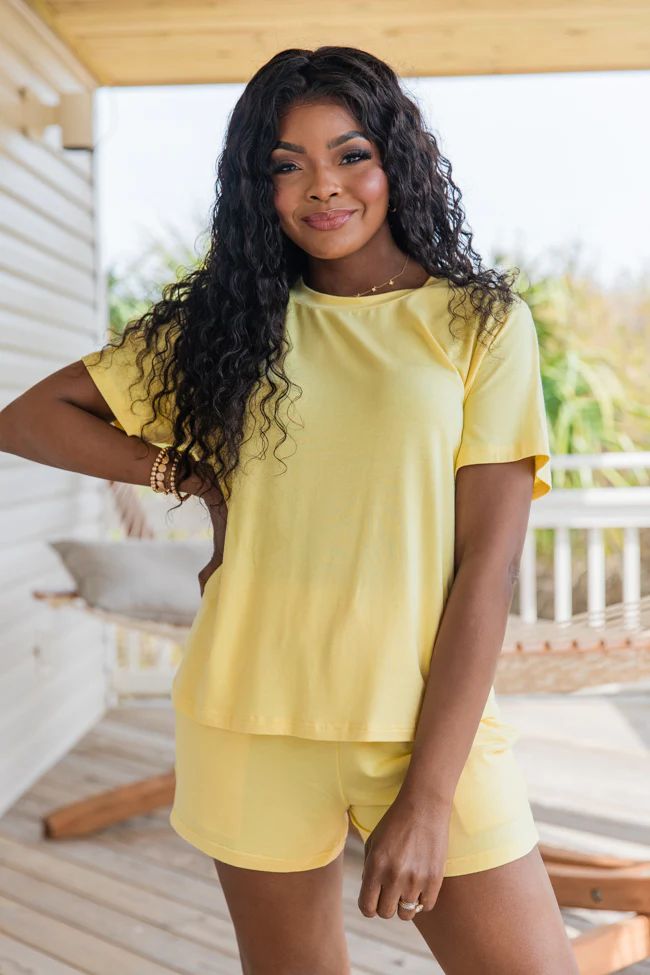 Over The Moon Yellow Lyocell Lounge Top SALE | Pink Lily