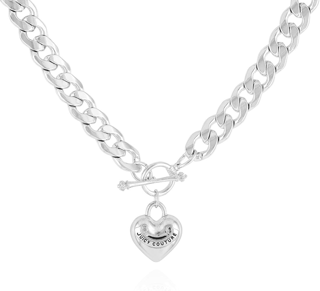 Juicy Couture Silvertone Heart Charm Necklace for Woman, One Size, Metal, glass stone | Amazon (CA)