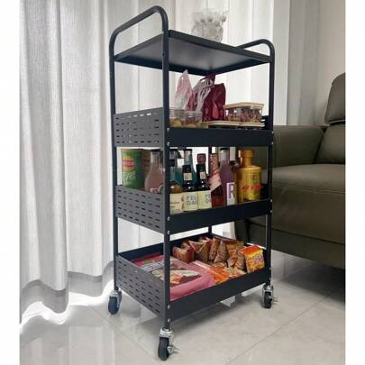 Stable 4 Tier Rolling Metal Storage Organizer Heavy Duty Rolling Utility Cart Metal Top Vegetable Cart Kitchen Rolling Cart Storage Cart With Wheels R | SHEIN