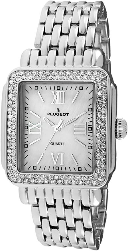 Peugeot Women Rectangle Dress Watch with Crystal Decorated Bezel, Roman Numerals and Bracelet | Amazon (US)