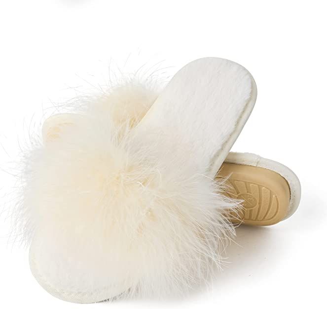 Fur Story Women's Furry Slippers Open Toe Fuzzy Slippers Memory Foam Fluffy House Slippers | Amazon (US)