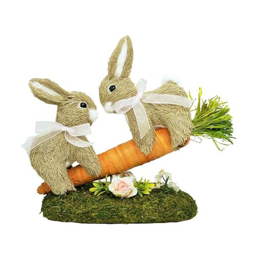 naturevibe 8.9 Inches Sisal Easter Bunny Decor on Carrot Seesaw, Natural Straw Easter Decorations Bunny Figurine on Moss Meadow as Spring Decor | Amazon (US)