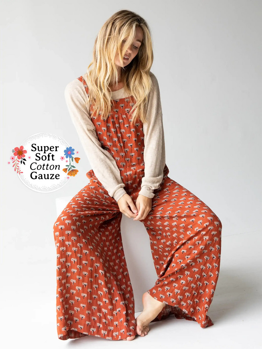 Gauze Dakota Tie Overall - Rust Tree Print | Natural Life