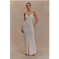 Suki Knit Maxi Dress With Flowers - Nude | MESHKI US