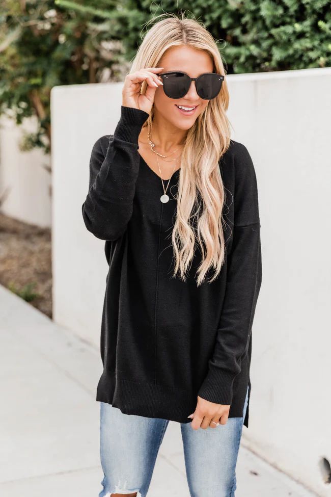 Something On Your Mind Black Sweater | The Pink Lily Boutique