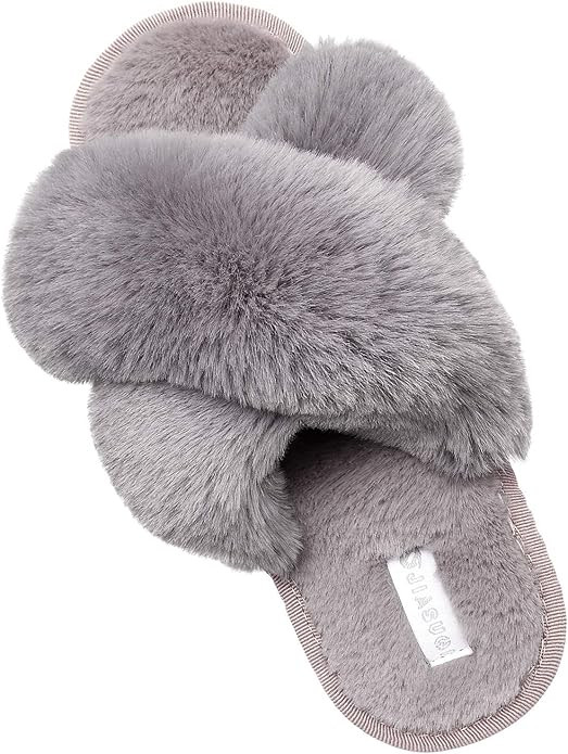 JIASUQI Cross Open Toe Fuzzy Fluffy House Slippers for Women Cozy Memory Foam Plush Criss Cross F... | Amazon (US)