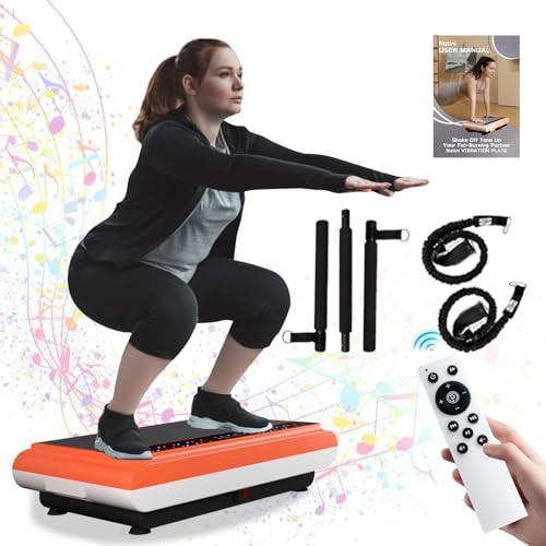 Natini Vibration Plate Exercise Machine - Whole Body Vibration Platform Machine with Pilates Bar Resistance Bands for Home Fitness Training Equipment & Weight Loss (Orange) | Amazon (US)