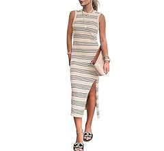 BTFBM Women's Sleeveless Summer Dresses 2024 Crew Neck Casual Sundress Hollow Out Side Slit Bodyc... | Amazon (US)