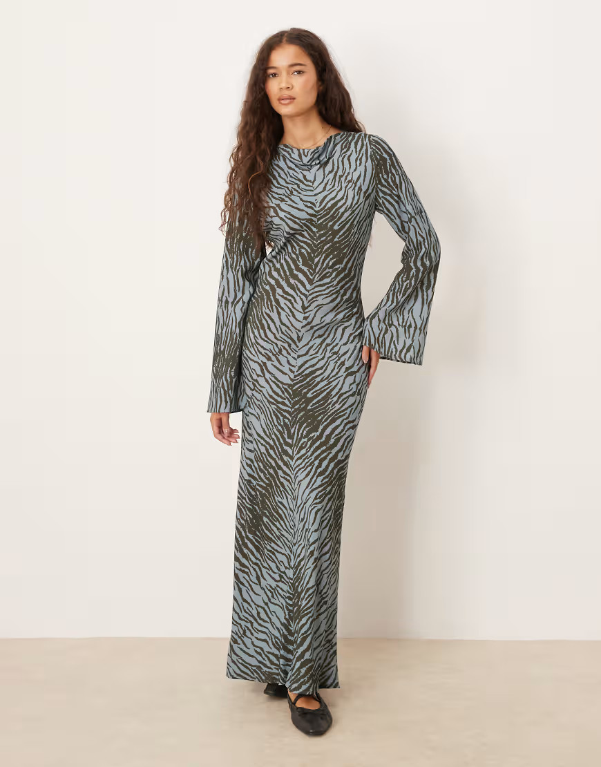 ASOS DESIGN slash neck maxi dress in animal print-Multi | ASOS (Global)
