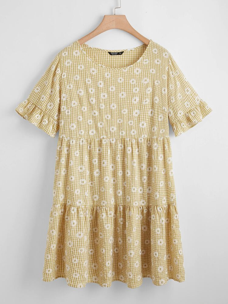 SHEIN Plus Daisy Floral Smock Dress | SHEIN