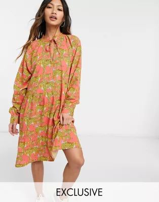 Native Youth smock dress with high pleated collar in leopards print | ASOS (Global)