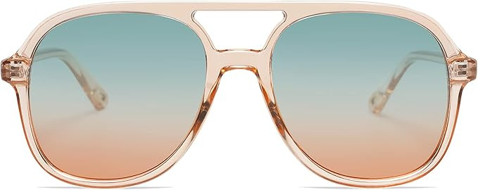 SOJOS Retro Square Polarized Aviator Sunglasses Womens Mens 70s Vintage Double Bridge Sun Glasses... | Amazon (US)