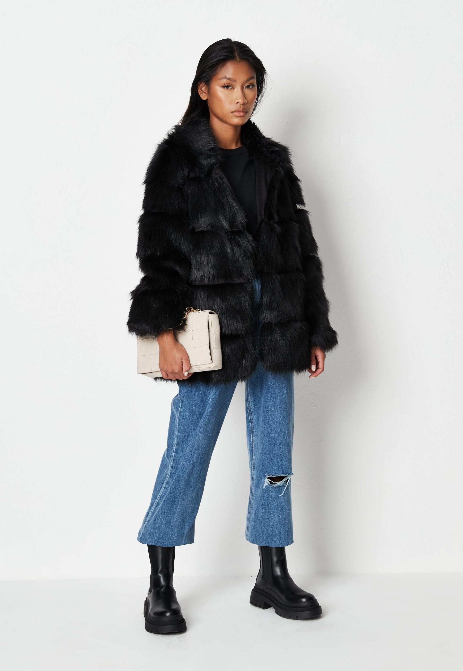 Missguided - Black Pelted Faux Fur High Collar Coat | Missguided (US & CA)