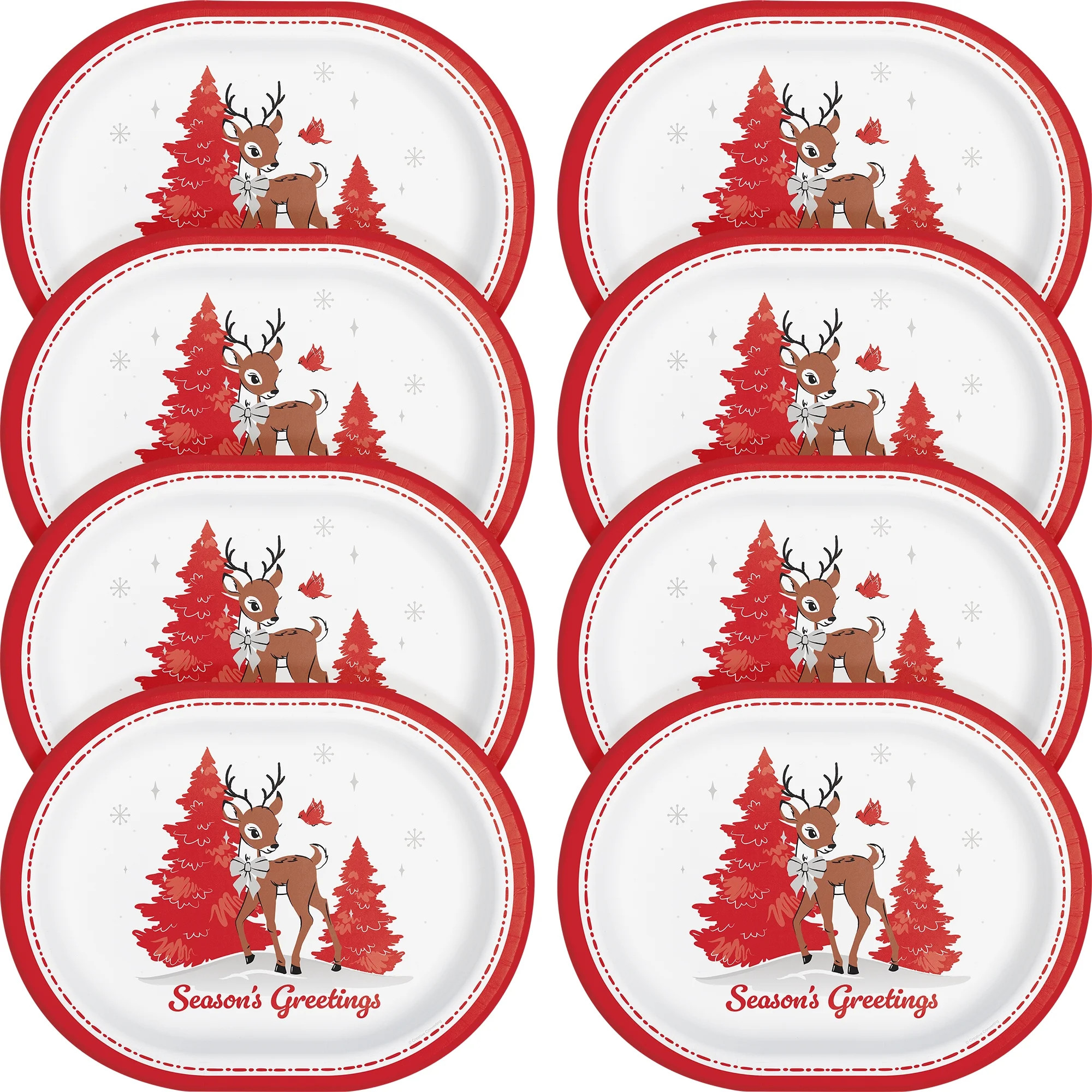 Deer Christmas Oval Disposable Paper Plates, 12" x 10", Red and White, 8 Count, by Holiday Time | Walmart (US)