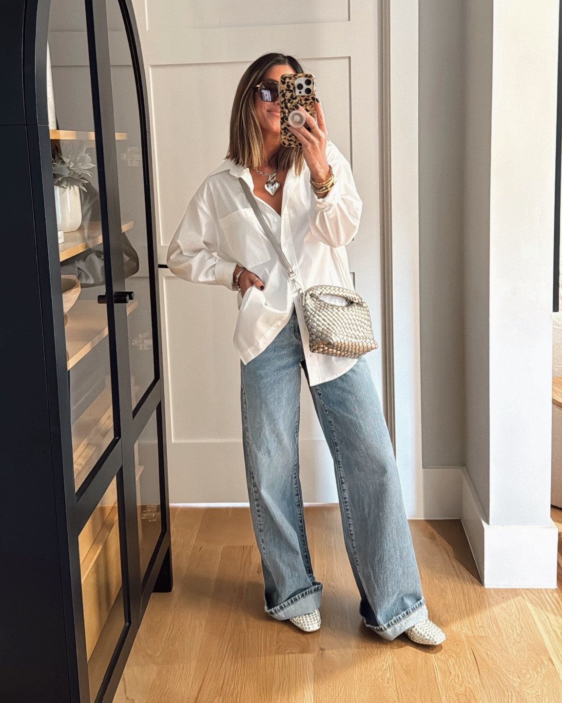 Casual but still chic! 🤍 Wearing an XS in this button down, and the jeans are true to size! 

 @dynamiteclothing #ad 

#LTKFindsUnder100 #LTKFindsUnder50 #LTKStyleTip