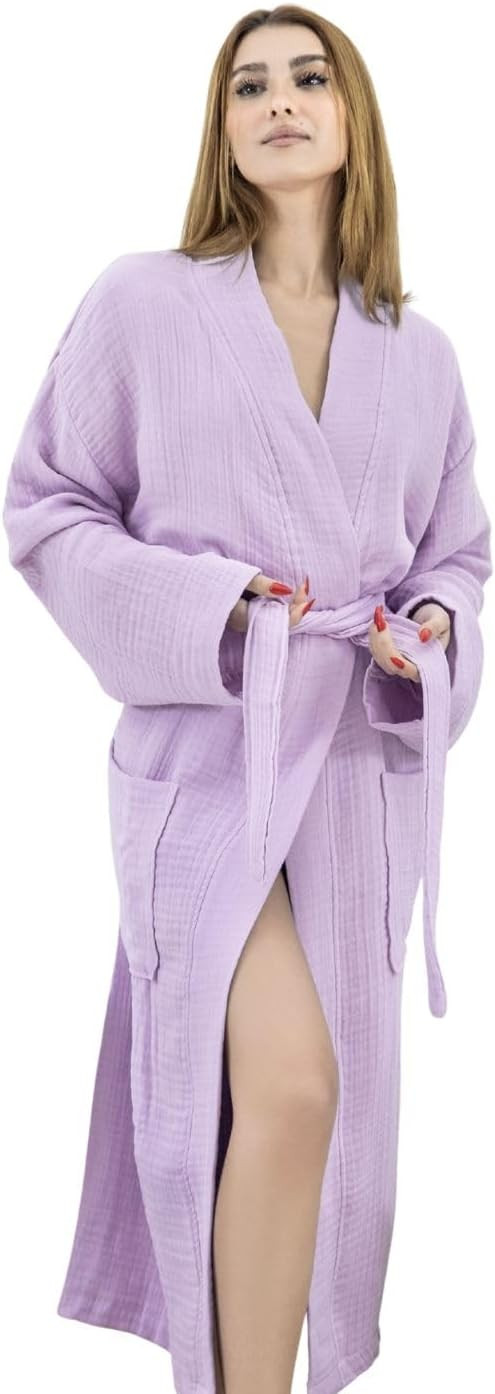100% Cotton Muslin Kimono Robe for Women, Lightweight Gauze Bathrobe, Soft Breathable Spa Robe | Amazon (US)