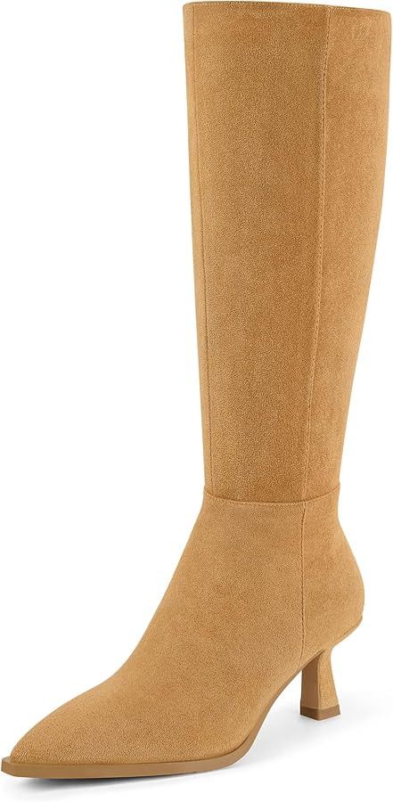 MUCCCUTE Knee High Boots Women Tall Boots Pointed Toe Kitten Heels Side Zipper Comfort Fall Long ... | Amazon (US)