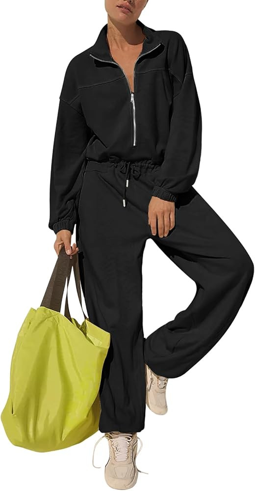 Flygo Women's Jumpsuits Zipper Casual One Piece Outfits Long Sleeve High Waisted Belted Wide Leg ... | Amazon (US)