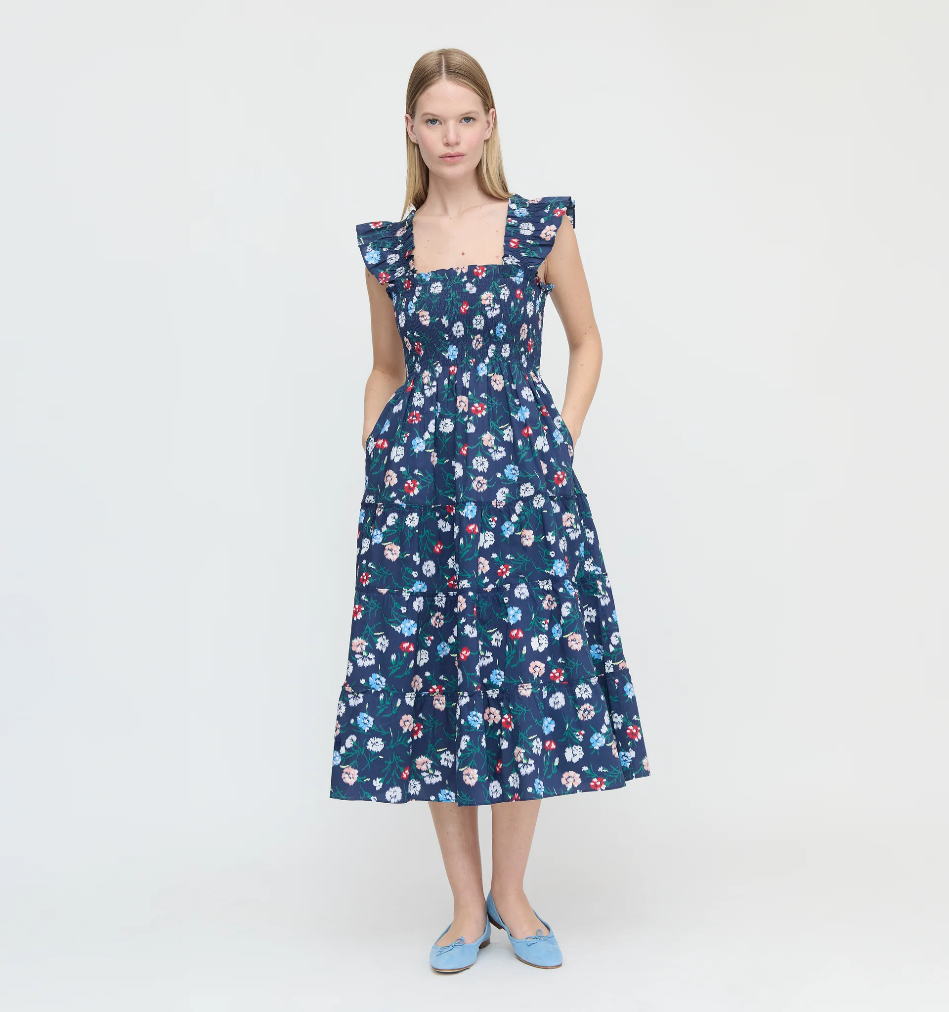 The Ellie Nap Dress - Navy Belgravia Floral Ikat | Hill House Home US