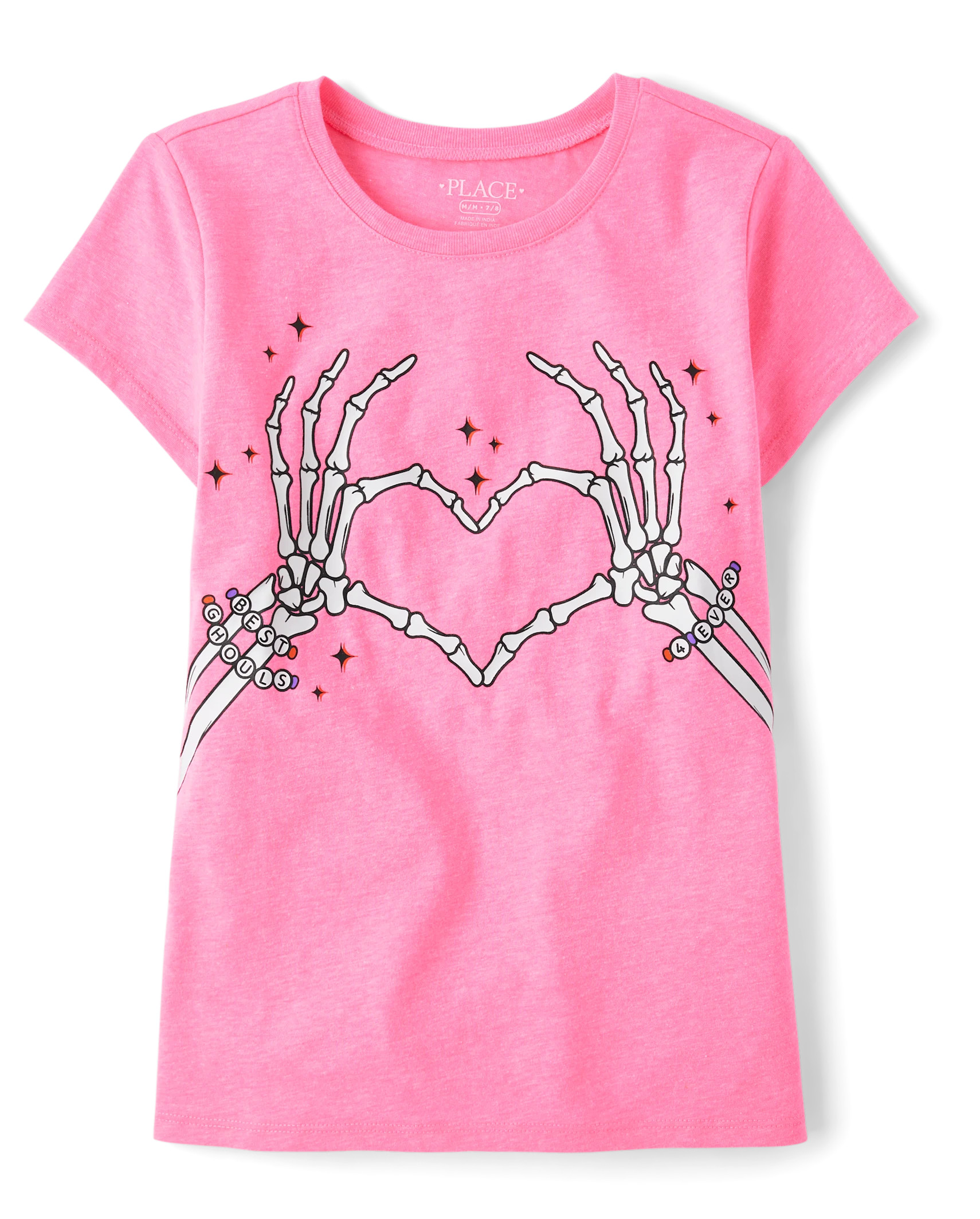 Girls Glow Skeleton Hands Heart Graphic Tee - s/d neonpeony | The Children's Place