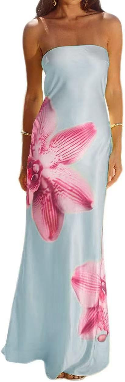Women Strapless Floral Maxi Dress Sexy Sleeveless Backless Off Shoulder Long Summer Dress 2025 | Amazon (US)
