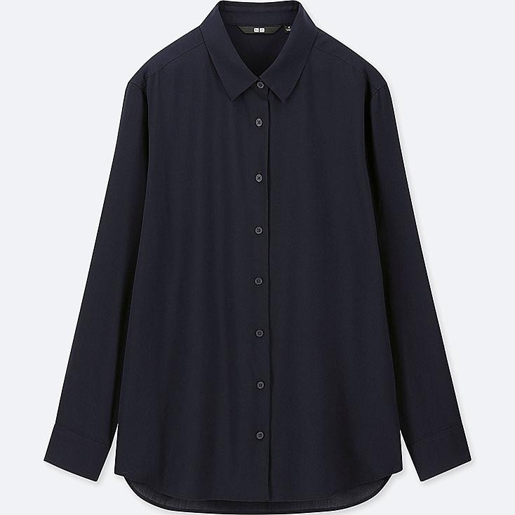UNIQLO Women's Rayon Long-sleeve Blouse, Navy, XS | UNIQLO (US)