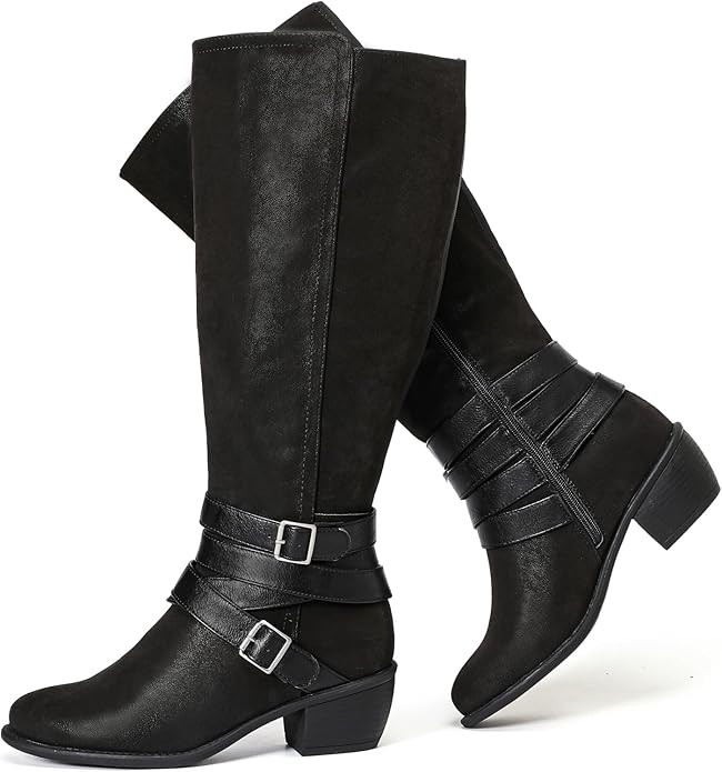 Luoika Women's Extra Wide Calf Slouchy Knee High Boots, Wide Width Knee-High Boots Low Stacked He... | Amazon (US)