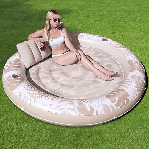 SLOOSH Inflatable Tanning Pool Lounger Float,72" x 65" Pool Floats Adult with Pillow,Luxury Fabric Large Suntan Tub Raft Floatie,Sunbathing Bed Lounge for Water Blow Up Party Gifts,Champagne | Amazon (US)
