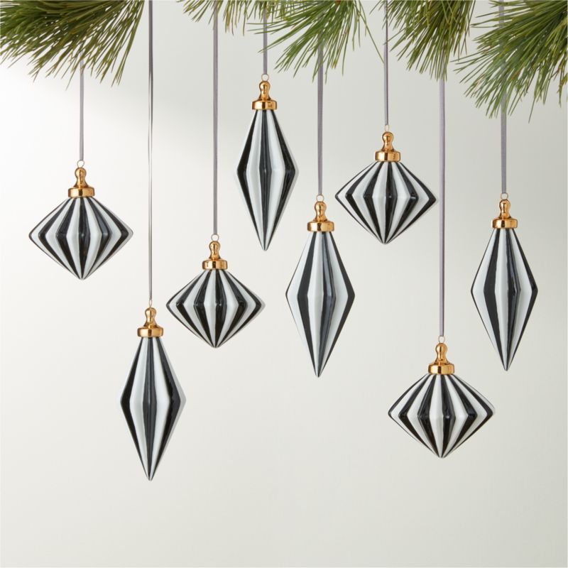 Bordeaux Black and White Glass Christmas Tree Ornaments Set of 8 | CB2 | CB2
