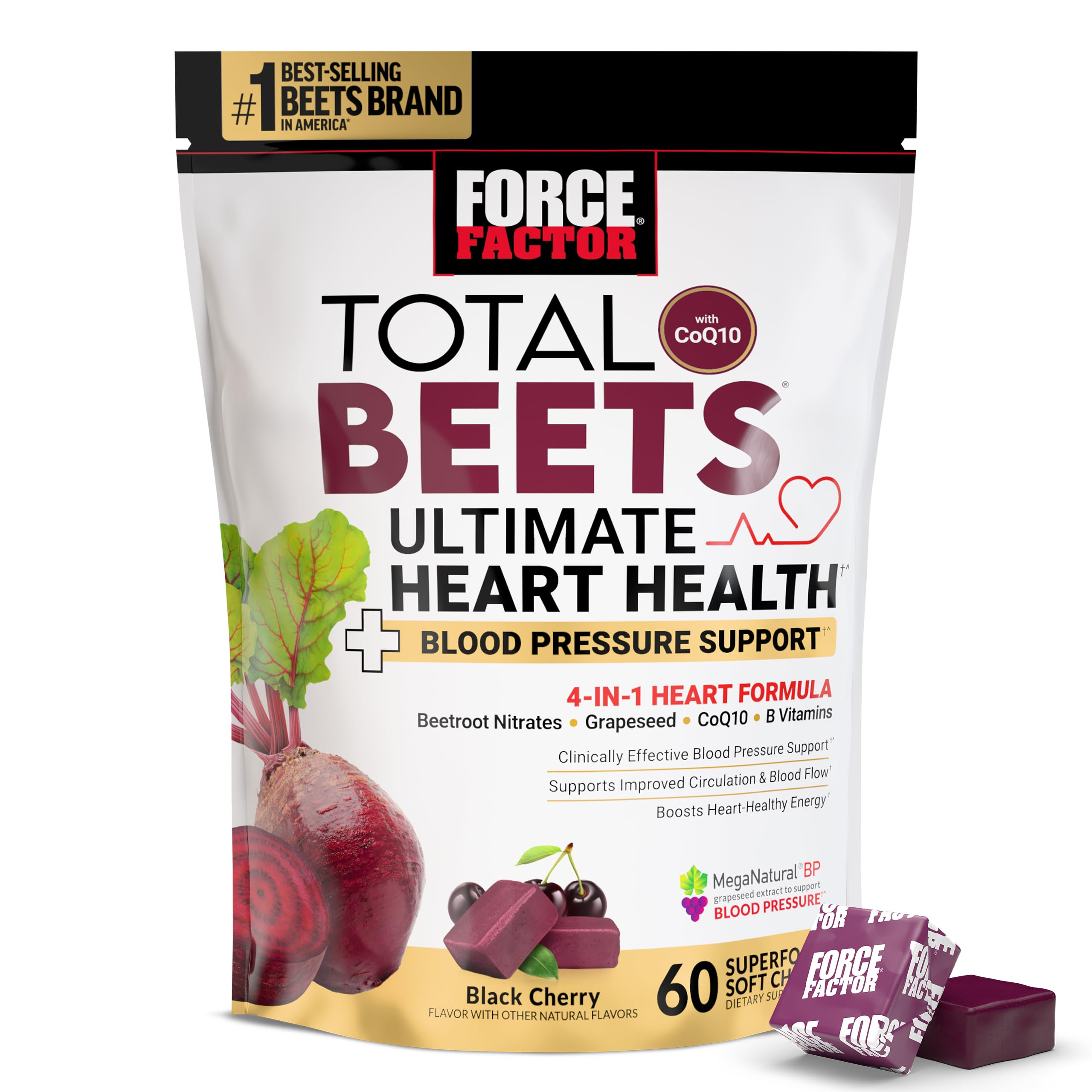 Force Factor Total Beets Ultimate Heart Health Chews for Blood Pressure Support, with Beetroot Po... | Amazon (US)