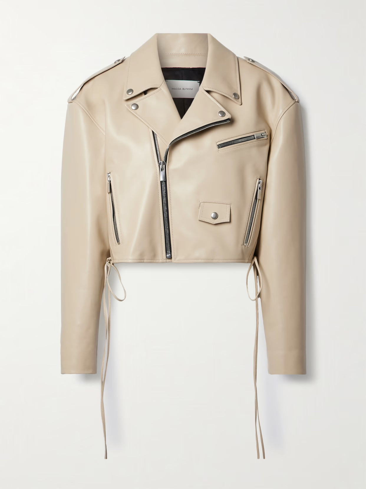 Magda Butrym - Cropped Leather Biker Jacket - Neutrals | NET-A-PORTER (US)
