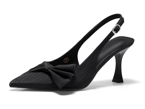Coutgo Womens Slingback High Heels Bow Tie Closed Pointed Toe Pumps Wedding Party Dress Shoes, Black, Size 8.5 | Amazon (US)
