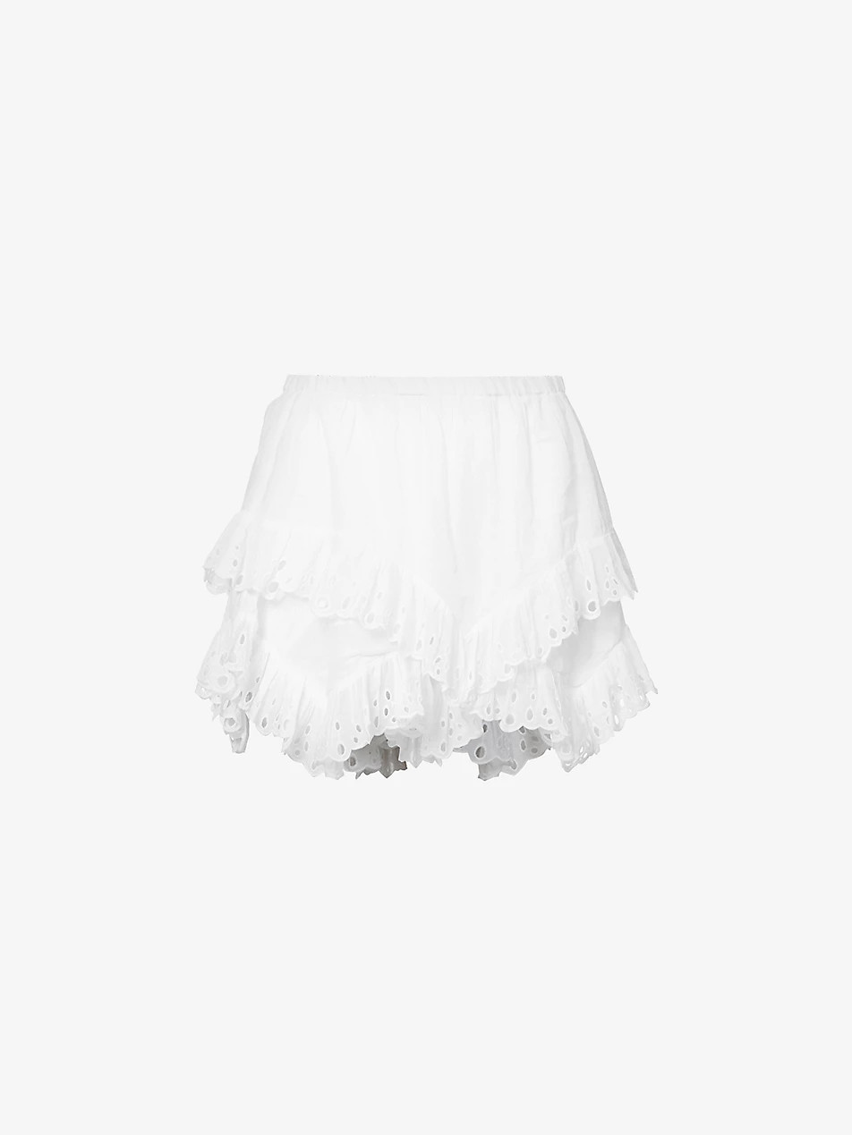 Kaddy tiered frilled-trim high-rise cotton shorts | Selfridges