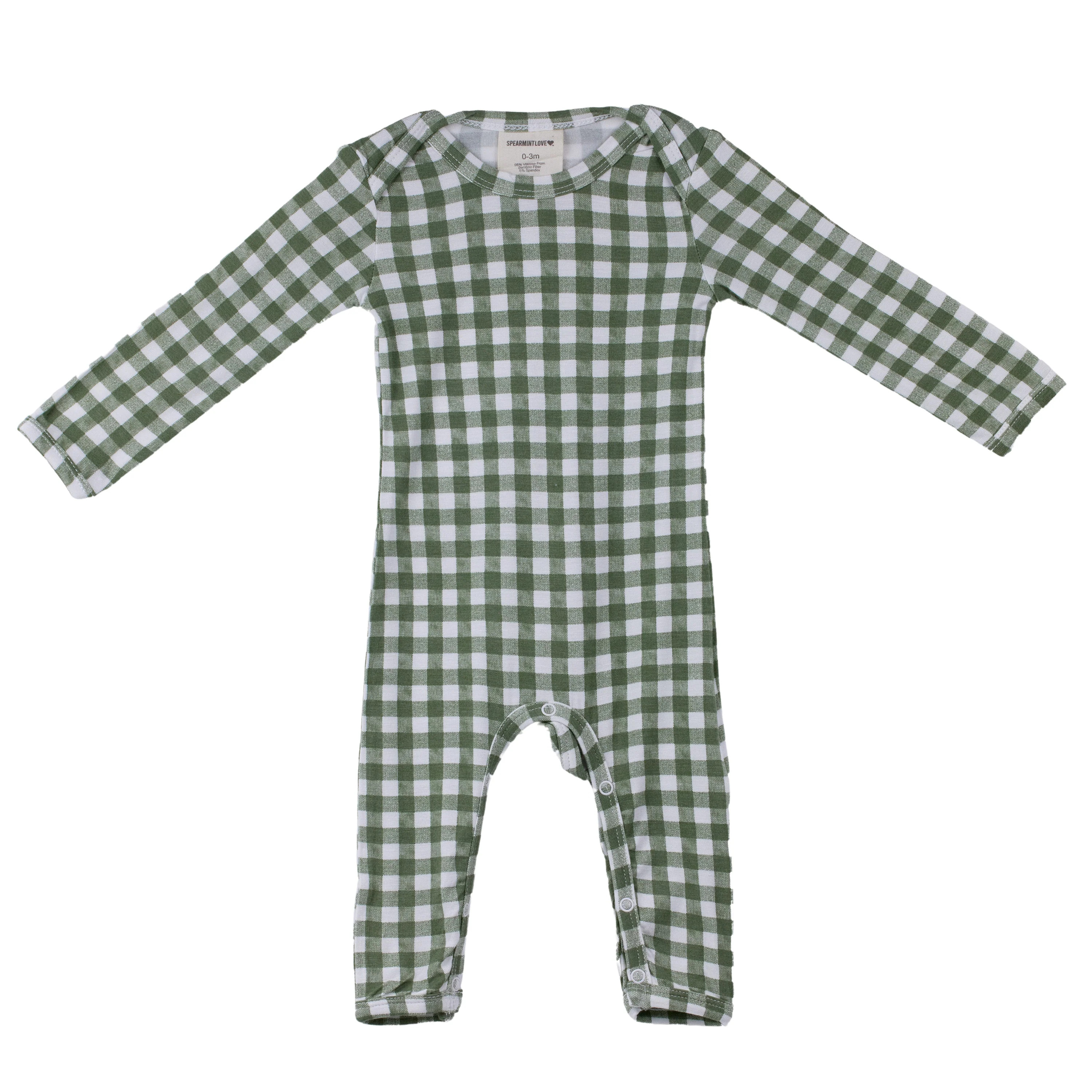 Long Sleeve Romper, Sage Gingham | SpearmintLOVE